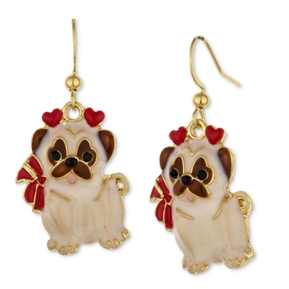 Holiday Lane Gold-Tone Heart & Bow Dog Drop Earrings - Picture 1 of 4